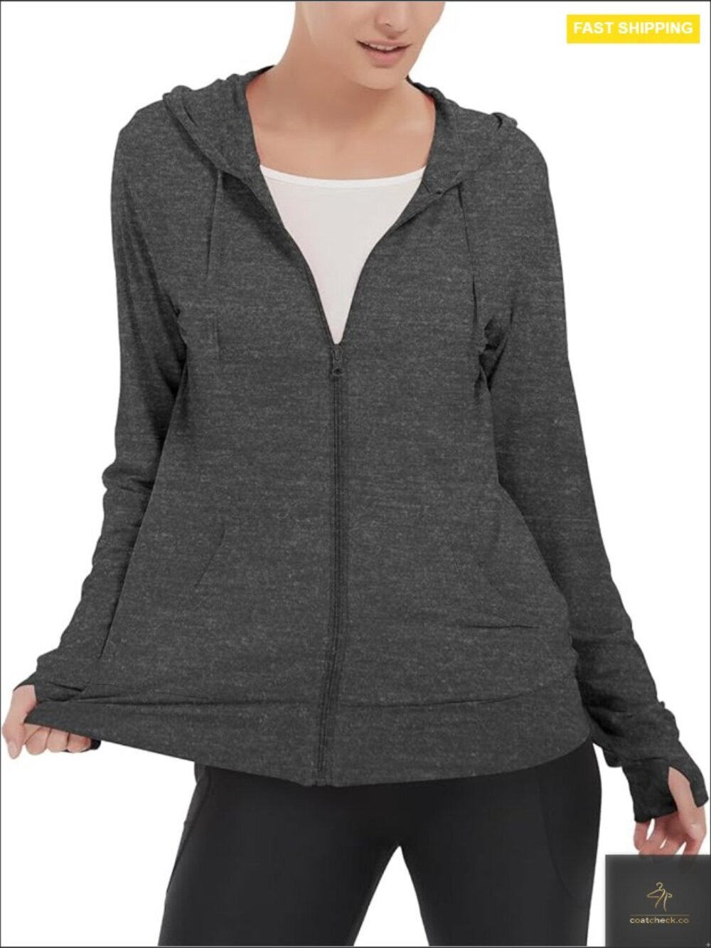 Ultra Lightweight Zip Up Hoodie Stretch Thin Summer Jacket Thumb Hole